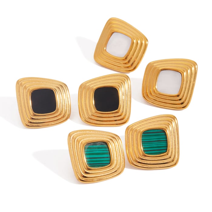 1 Pair Classic Series Elegant Rectangular Stainless Steel Gold Color Women's Stud Earrings h5Picture7