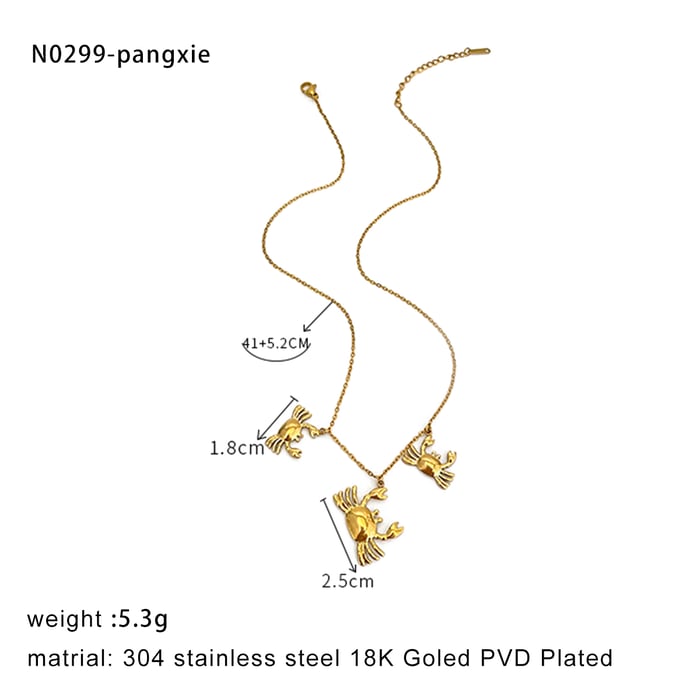 1 Piece Crab Stainless Steel Gold Color Necklace h5Picture2