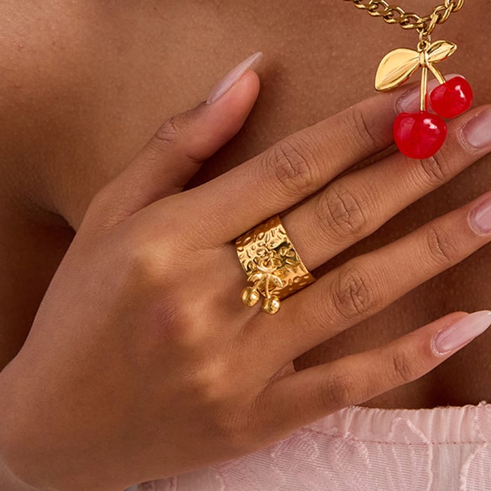 1 stuk romantische serie kersen roestvrij staal goudkleurige statement ringen h5Afbeelding5