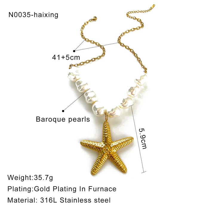 1 Piece Starfish Stainless Steel Gold Color Pendant Necklace h5Picture2