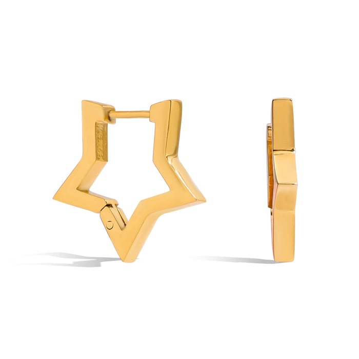 1 Pair Simple Series Classic Star Stainless Steel Gold Color Women's Hoop Earrings
