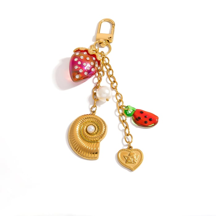 1 Piece Cute Fruit Stainless Steel Gold Color Bag Charm