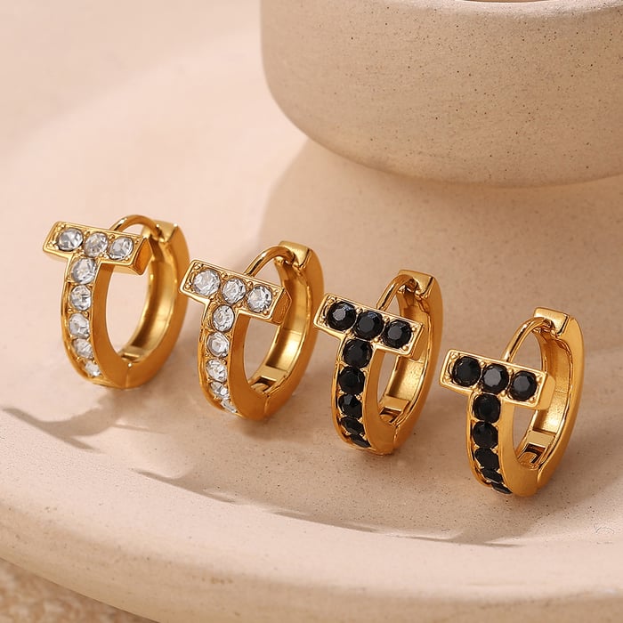 1 Pair Cross Stainless Steel Gold Color Hoop Earrings h5Picture2