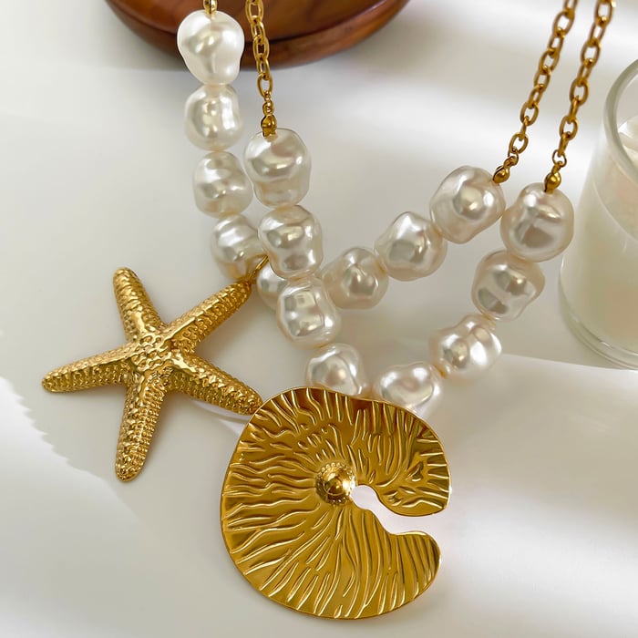 1 Piece Starfish Stainless Steel Gold Color Pendant Necklace h5Picture5