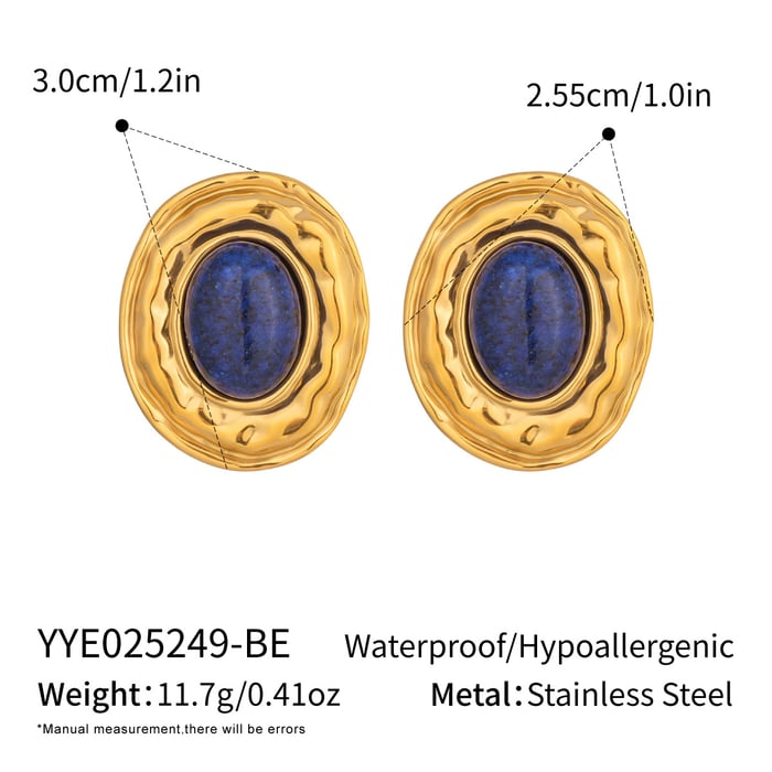 1 Pair Classic Stainless Steel Gold Color Natural Stone Stud Earrings