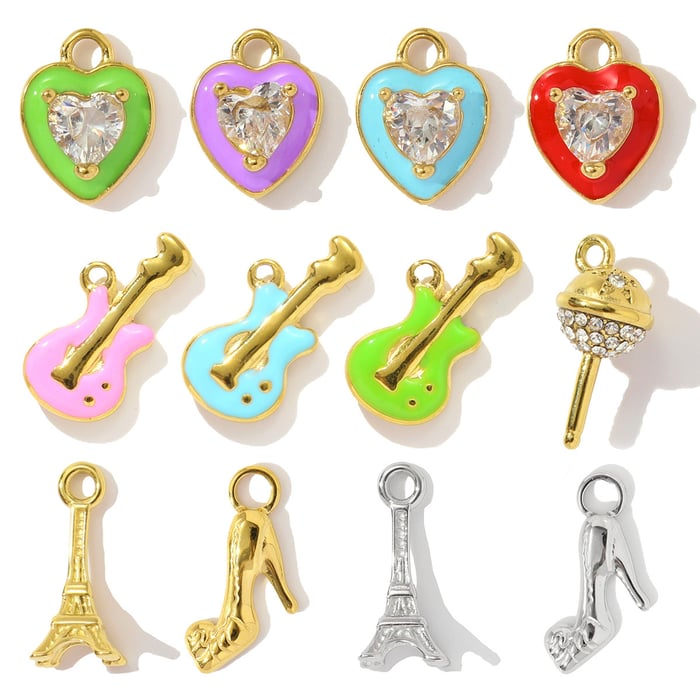 1 Piece Romantic Series DIY Heart Stainless Steel Gold Color Women's Pendants h5Picture5