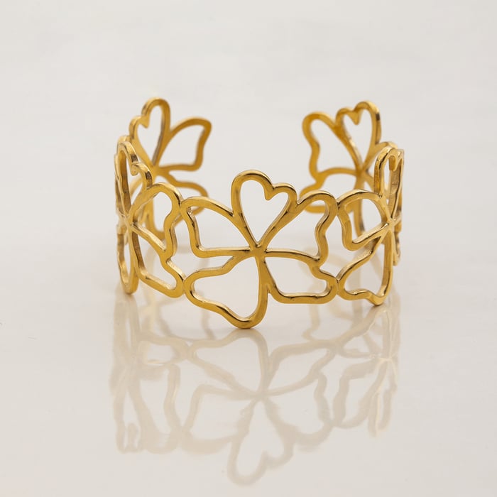 1 Piece Romantic Series Sweet Flower Stainless Steel Gold Color Women's Bangles h5Picture5