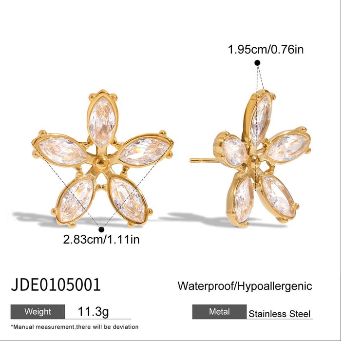 1 Pair Romantic Series Sweet Flower Stainless Steel Gold Color Women's Stud Earrings h5Picture2