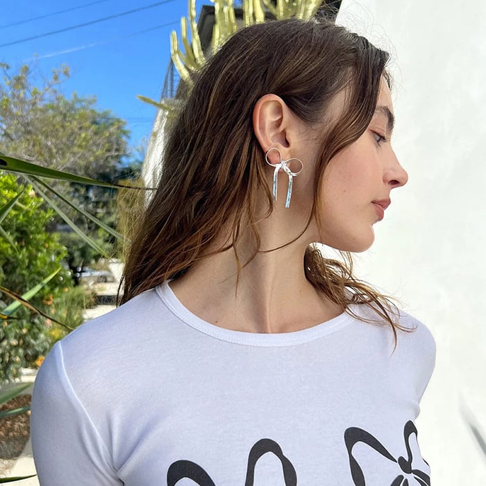 Pendientes de botón de acero inoxidable con lazo dulce y serie romántica para mujer h5Imagen4