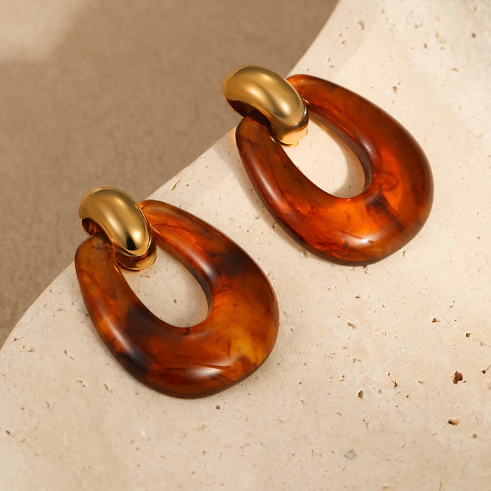 Simple Series Daily Stainless Steel Gold Color Women's Drop Earrings h5Picture3