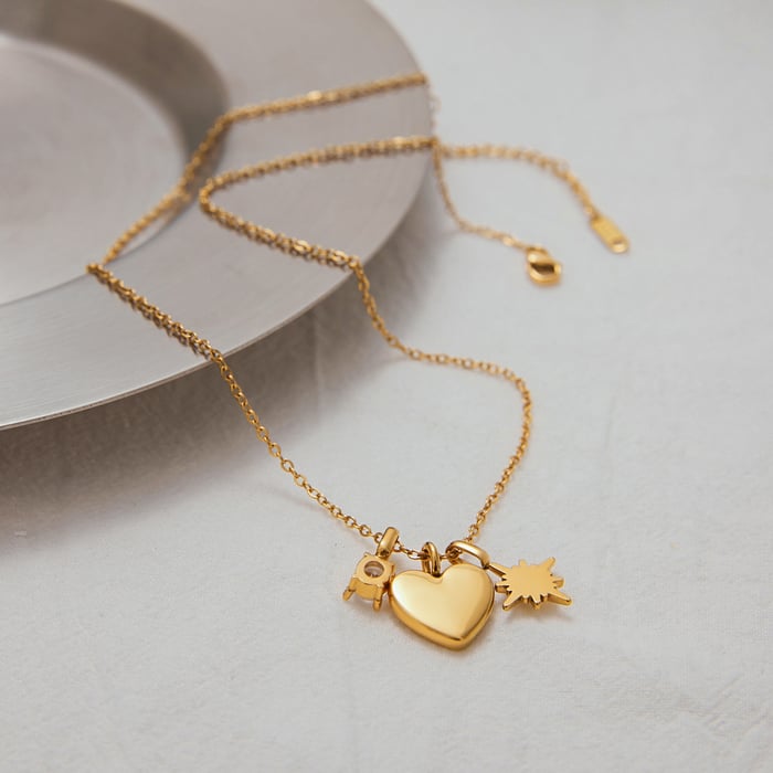1 Piece Exquisite Heart Stainless Steel Gold Color Women's Pendant Necklaces h5Picture8
