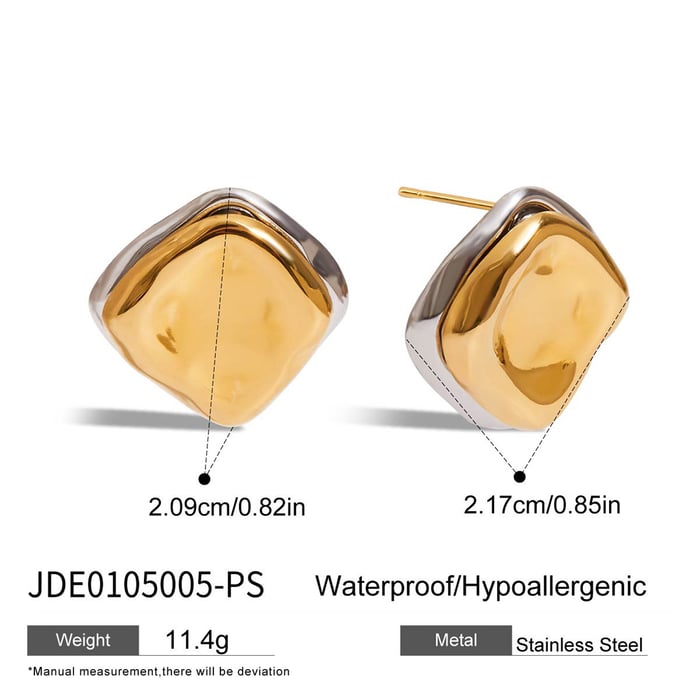 1 Pair Simple Series Personality Rectangular Stainless Steel Gold Color Women's Stud Earrings h5Picture2