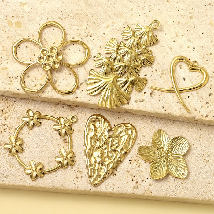 1 Piece Classic Series Daily Flower Stainless Steel Gold Color Women's Pendants h5Picture2