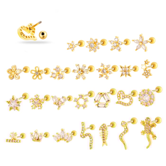 1 Piece Copper Gold Color Zircon Piercings Earrings h5Picture5