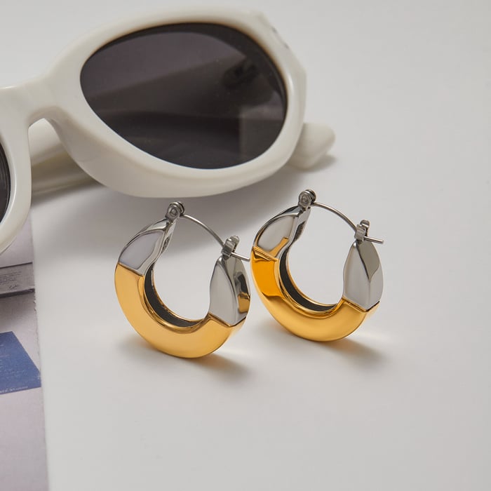 1 Pair Modern Geometric Stainless Steel Gold Color Women's Hoop Earrings h5Picture4