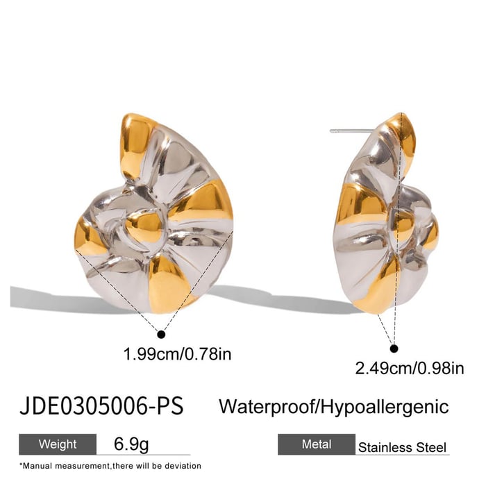 1 Pair Fashionable Shell Stainless Steel Gold Color Women's Stud Earrings h5Picture2