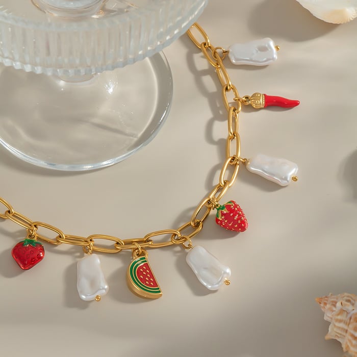 1 Piece Sweet Fruit Stainless Steel Gold Color Pendant Necklaces h5Picture4