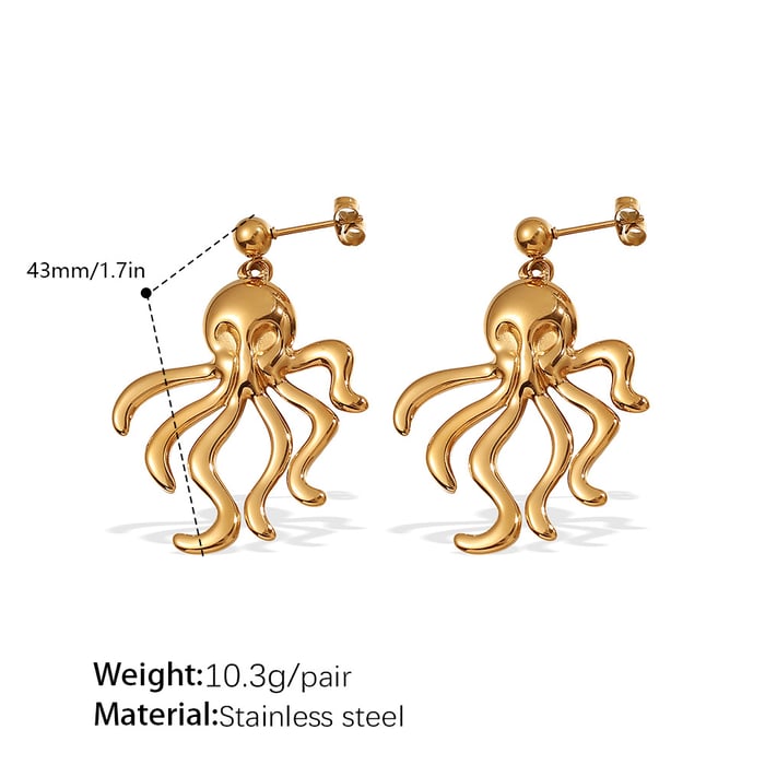 Octopus Stainless Steel Gold Color Drop Earrings