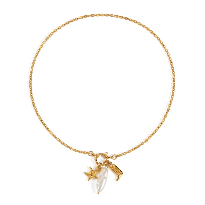 1 Piece Starfish Stainless Steel Gold Color Pearl Pendant Necklace h5Picture5