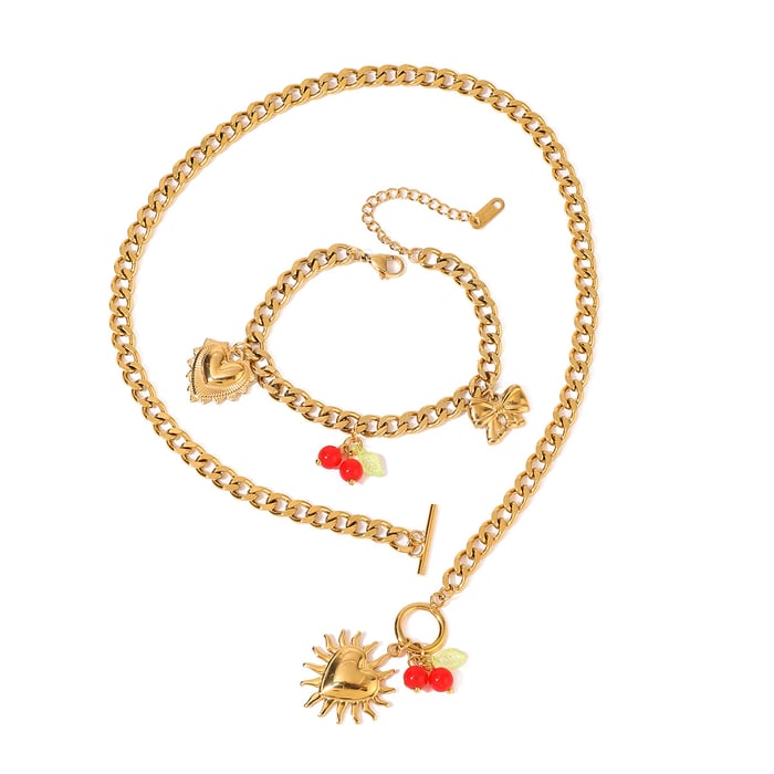 1 Piece Romantic Series Vacation Heart Stainless Steel Gold Color Women's Pendant Necklaces h5Picture9