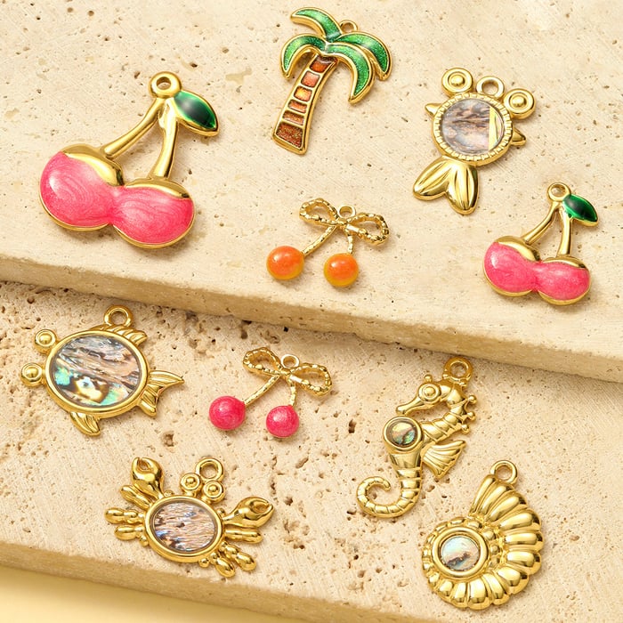 1 Piece Romantic Series Natural Cherry Stainless Steel Gold Color Women's Pendants h5Picture5