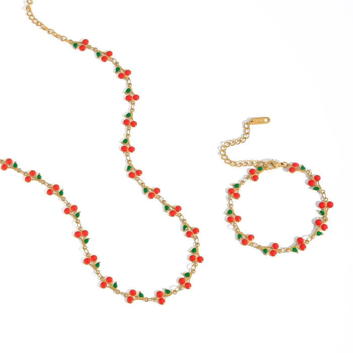 1 Piece Sweet Cherry Stainless Steel Gold Color Chain Necklaces h5Picture5