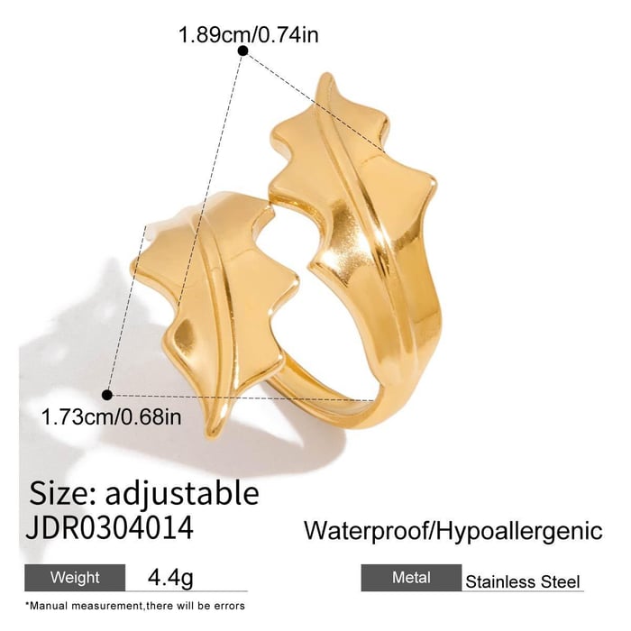 1 Piece Designable Series Natural Leaf Stainless Steel Gold Color Statement Rings