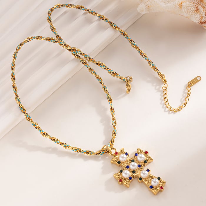1 Piece Retro Cross Stainless Steel  Gold Color Pendant Necklaces Picture5