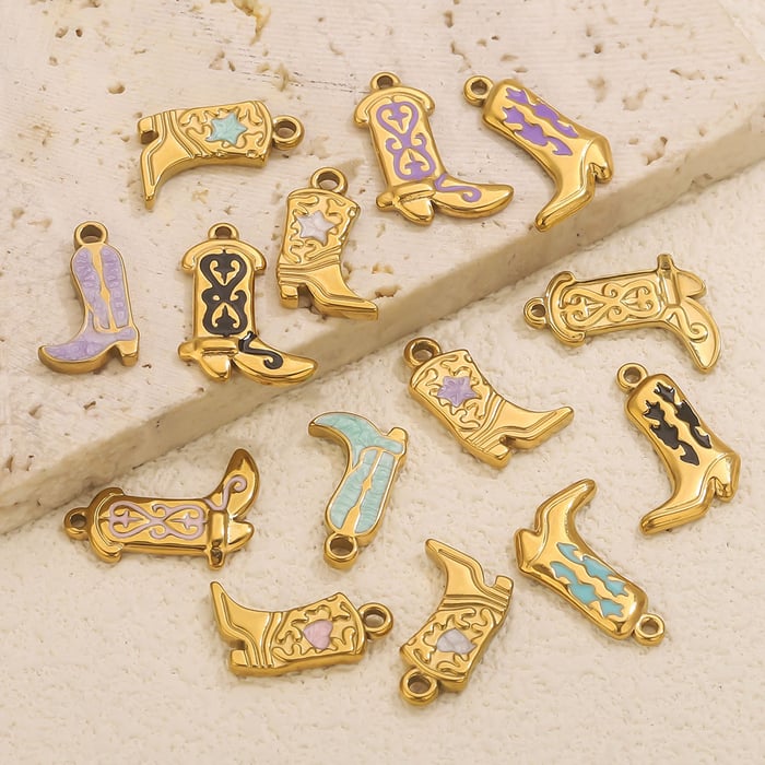 1 Piece DIY Colorful Boot Stainless Steel Gold Color Women's Pendants h5Picture3