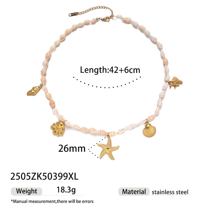 1 Piece Stainless Steel  Gold Color Shell Beaded Necklaces