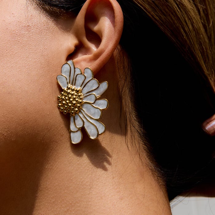 1 Pair Colorful Series Sweet Flower Stainless Steel Gold Color Women's Stud Earrings h5Picture3