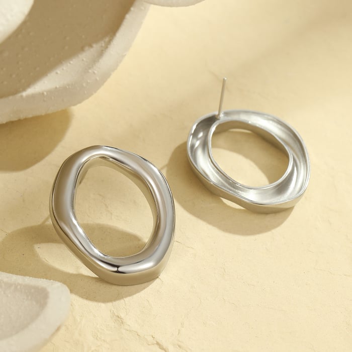 Simple Geometric Stainless Steel Gold Color Women's Stud Earrings h5Picture4