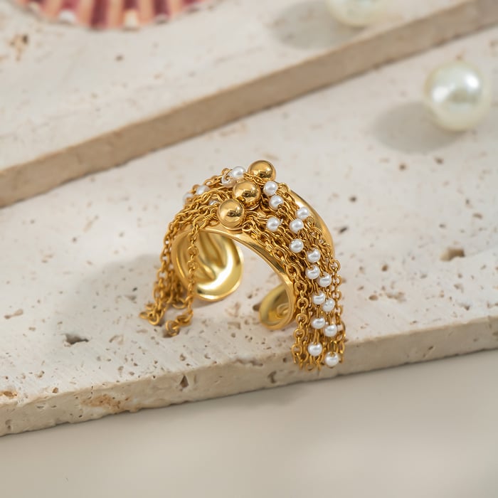 Anillo de acero inoxidable de lujo en color dorado. h5Imagen2