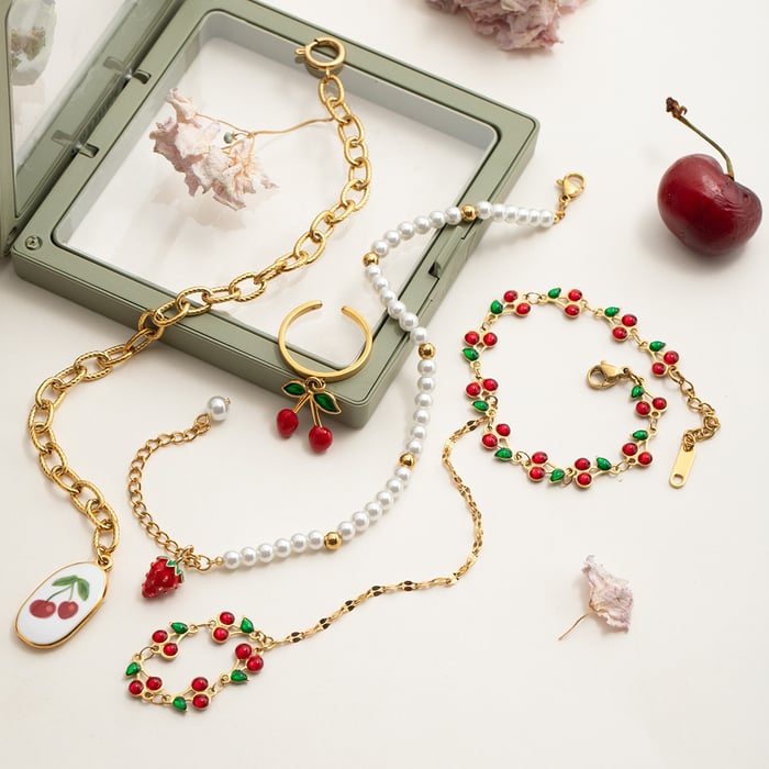 1 Piece Vivid Cute Fruits Stainless Steel Gold Color Women's Charm Bracelets h5Picture5