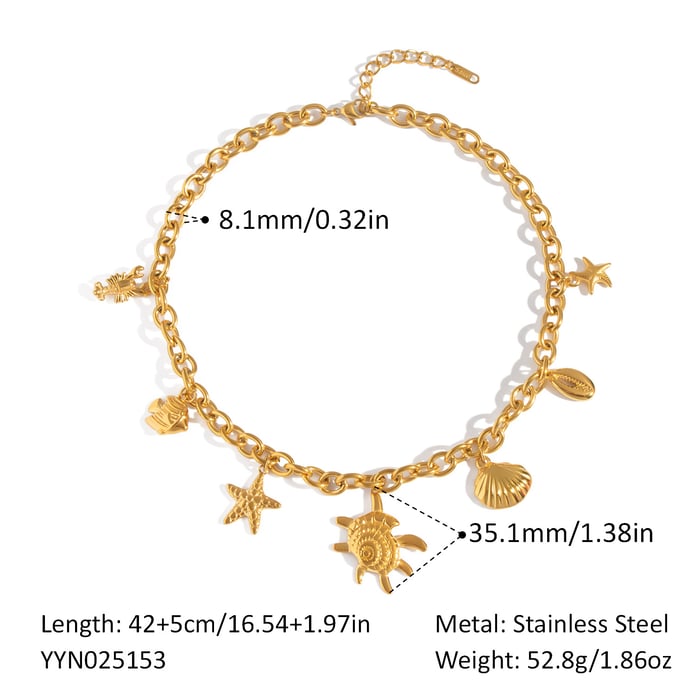 1 Piece Oceanic Stainless Steel Gold Color Shell Pendant Necklace