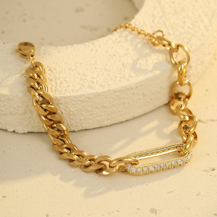 Sweet Geometric Stainless Steel Gold Color Women's Chain Bracelets h5Picture3