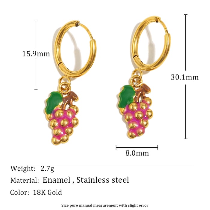 1 Pair Vivid Fresh Fruits Gold Color Drop Earrings