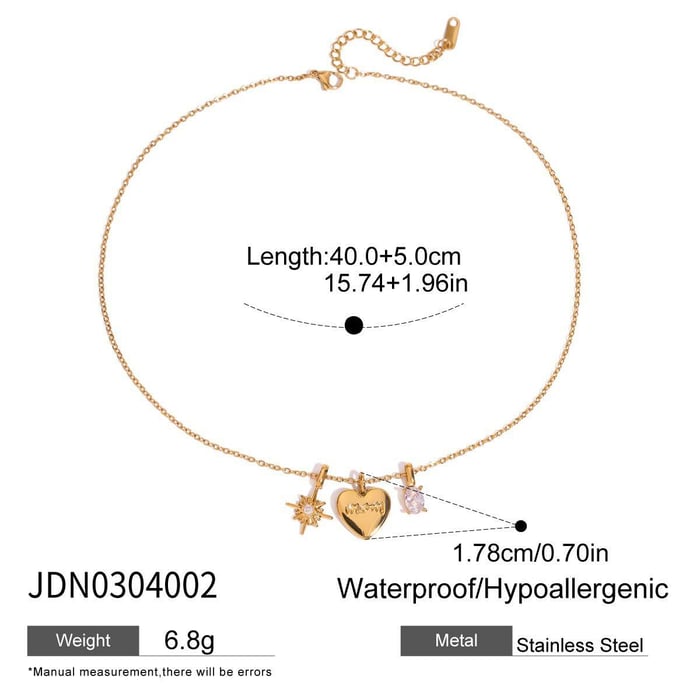 1 Piece Exquisite Heart Stainless Steel Gold Color Women's Pendant Necklaces h5Picture2