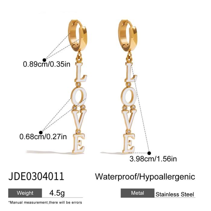 1 Paar romantische Serie Sweet LOVE Letter Edelstahl Gold Farbe Damen Tropfen Ohrringe h5Bild2