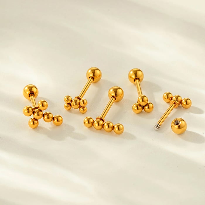 1 Piece Beaded Stainless Steel Gold Color Zircon Piercings Earring h5Picture3