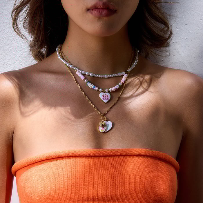 1 Piece Paint Heart Stainless Steel Gold Color Women's Pendant Necklaces h5Picture5