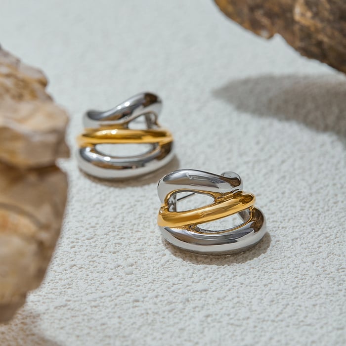 1 Pair Simple Series Twist Stainless Steel Gold Color Women's Hoop Earrings h5Picture5