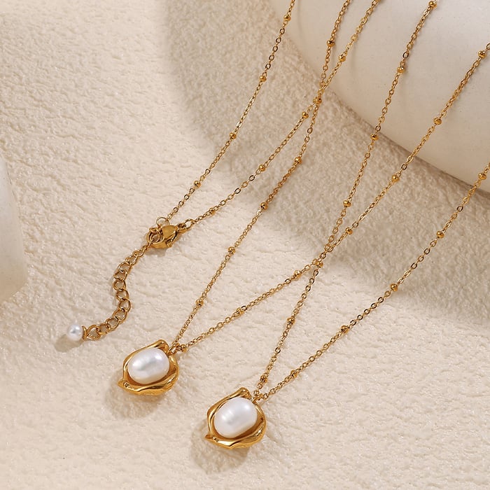 1 Piece Stainless Steel Gold Color Pearl Pendant Necklace h5Picture3