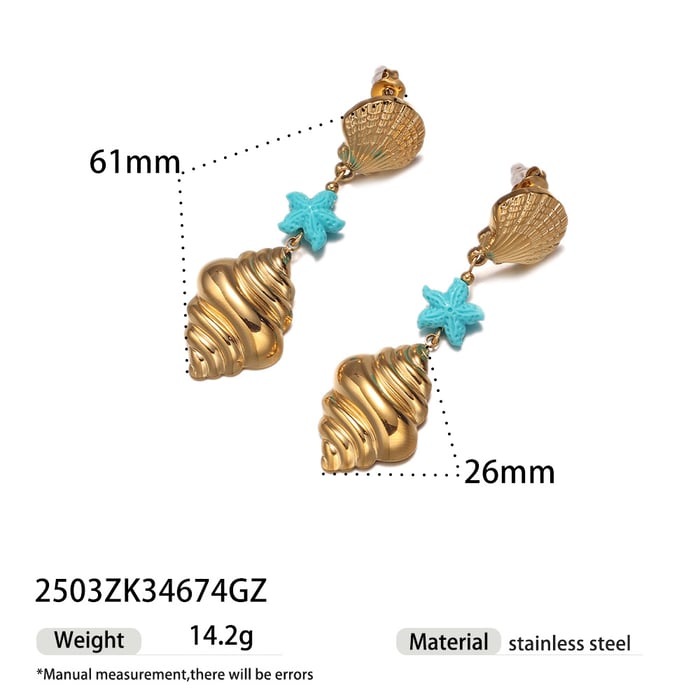 1 Pair Stainless Steel Gold Color Drop Earrings
