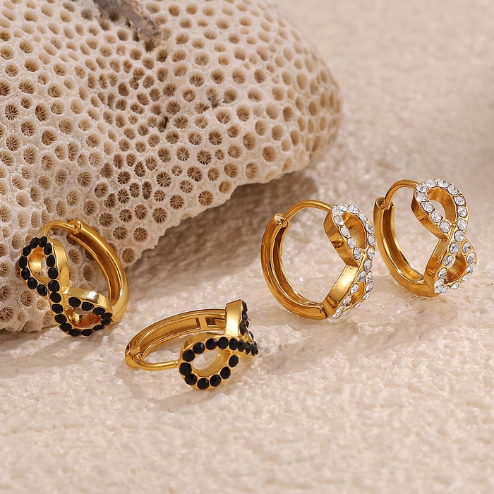 1 Pair Stainless Steel Gold Color Crystal Hoop Earrings h5Picture3