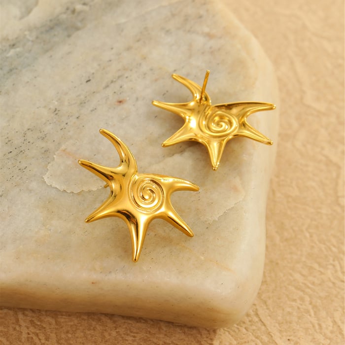 Romantic Vacation Cartoon Stainless Steel Gold Color Women's Stud Earrings h5Picture4