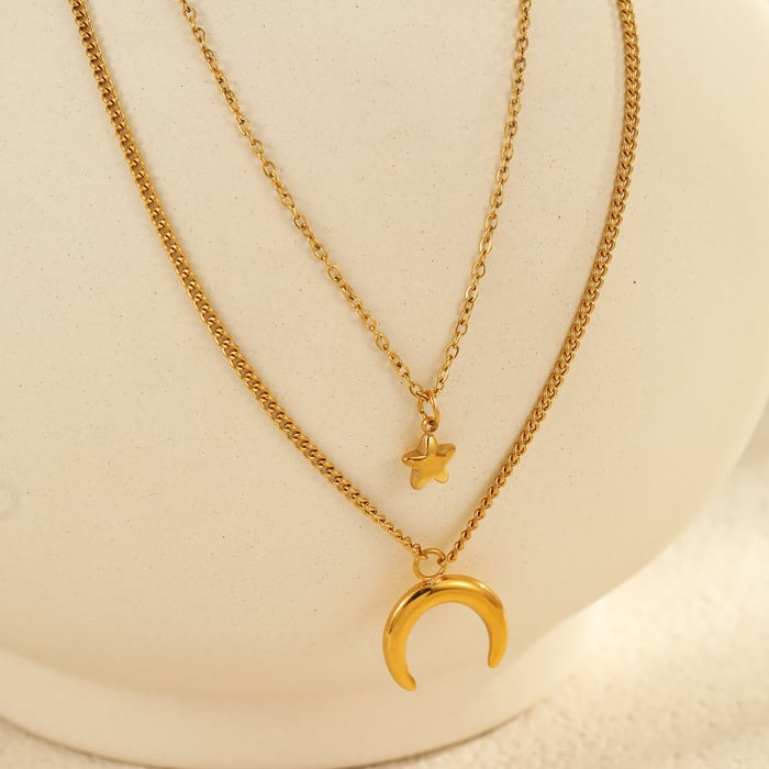 Elegant Sun/Moon Stainless Steel  Gold Color Women's Layered Necklaces h5Picture3