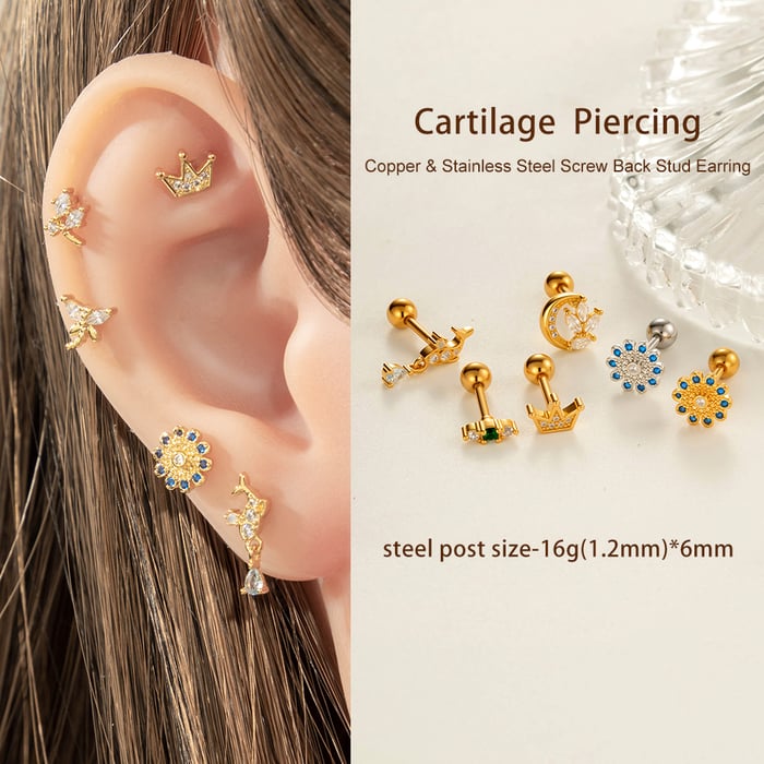 1 Piece Daily Flower Copper Gold Color Zircon Women's Piercings Earrings h5Picture5