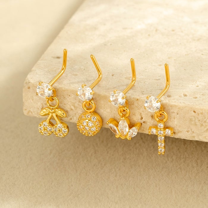 1 Piece Simple Series Simple Cross Copper   Gold Color  Zircon Women's Nose Stud h5Picture4