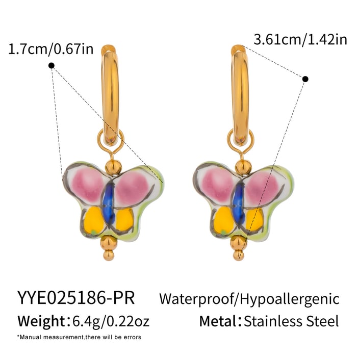 1 Pair Romantic Butterfly Stainless Steel Gold Color Drop Earrings